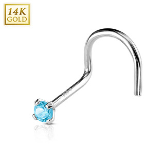 ZL01127Q-WG Zlatý piercing do nosu, tyrkysový zirkon, Au 585/1000