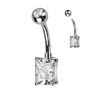 TB006-C Piercing do pupíku s obdélným kamenem, barva: čirá