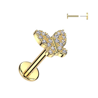 LB1134-GD Zlacený piercing do brady motýlek - PUSH IN labreta