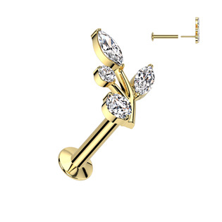 LB1138-GD Zlacený piercing do brady s větvičkou - PUSH IN labreta