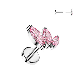 TIT1404-P Piercing do brady - PUSH IN labreta TITAN, růžové zirkony