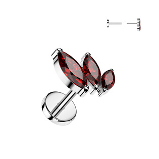 TIT1404-R Piercing do brady - PUSH IN labreta TITAN, červené zirkony