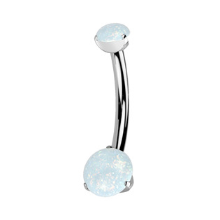 TIT1513-OP17 Piercing do pupíku MALÝ - TITAN, bílý opál