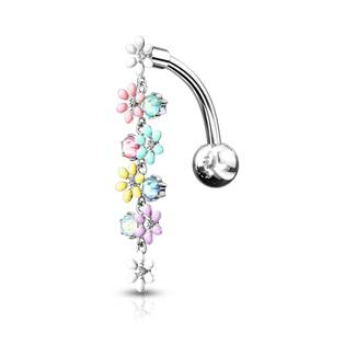 WP01344-ST Visací piercing do pupíku s kytičkami