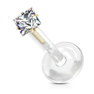 LB0029GDC-120802 Zlacený BioFlex piercing do brady, zirkon 2x2 mm