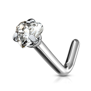 TIT1042-C Zahnutý piercing do nosu - titan srdíčko