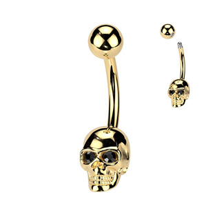 WP0096-GD Zlacený piercing do pupíku lebka