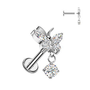 TIT1535-1206 Piercing do brady - labreta s motýlkem TITAN, 1,2 x 6 mm