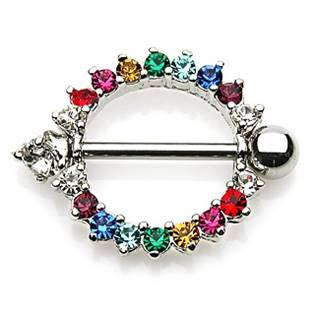 BR01008 Piercing do bradavky - barevné zirkony