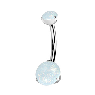 TIT1145-OP17 Piercing do pupíku - TITAN, bílý opál