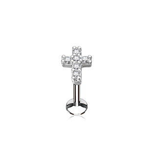LB0027C-1208 Piercing do brady křížek 1,2 x 8 mm, čiré zirkony