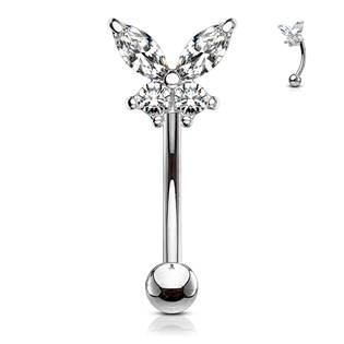 OB0004-C Piercing do obočí motýlek, čiré zirkony