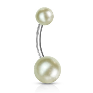 BA01093-MI Piercing do pupíku - perličky, krémová barva