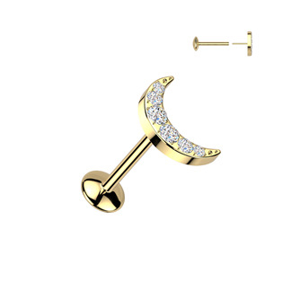TIT1583-GD Zlacený piercing do brady měsíček - PUSH IN labreta TITAN