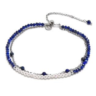 AU0029 Minerální náramek přírodní Lapis lasuli a perly, stříbro AG925