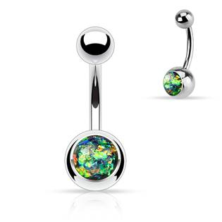 BS1058-DG Piercing do pupíku - banánek zelenozlatý opál