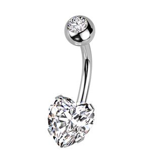 BS1064-C Ocelový piercing do pupíku srdce