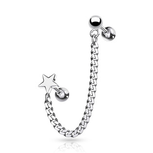 CP1065-STAR Cartilage piercing do ucha s řetízkem, hvězdička