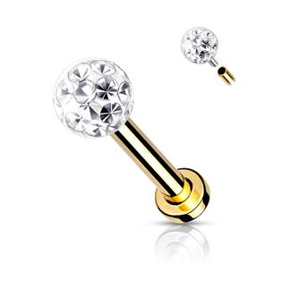 LB1089GD-1208 Zlacený piercing do brady / ucha s kamínky 1,2 x 8 mm