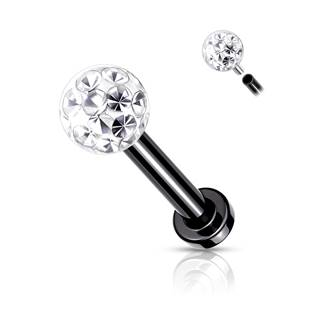LB1089K-1208 Černý piercing do brady / ucha s kamínky 1,2 x 8 mm