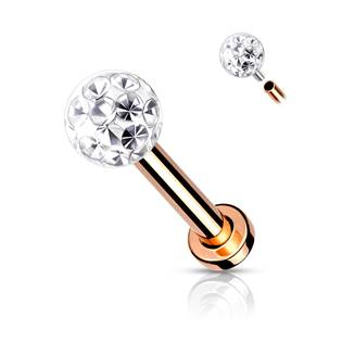 LB1089RD-1208 Zlacený piercing do brady / ucha s kamínky 1,2 x 8 mm