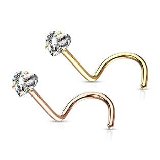 N0139RD Zahnutý zlacený piercing do nosu srdíčko