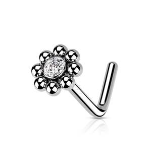 N0163-ST Zahnutý piercing do nosu - kytička