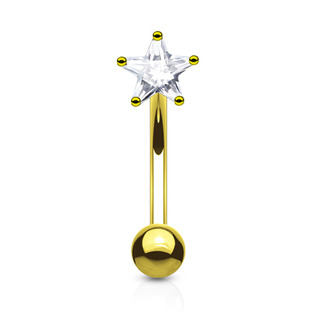 OB1004-GDC Zlacený piercing do obočí - zirkon, čirá barva