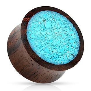 PL01163-16 Dřevěný plug do ucha s tyrkysovými střípky