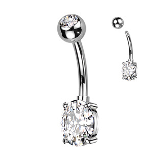 TB005-C Piercing do pupíku s oválným kamenem, barva: čirá
