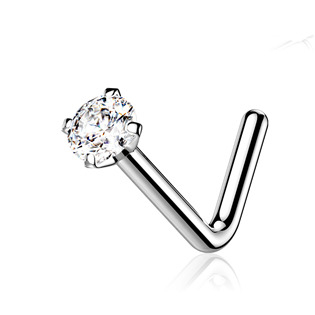 TIT1038-C Zahnutý piercing do nosu - titan, čirý kamínek