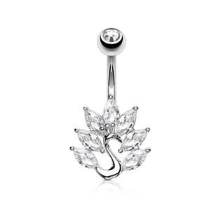 WP0007-C Piercing do pupíku páv, čirá barva