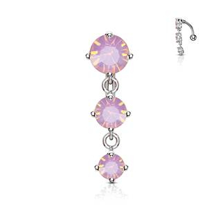 WP0008-PK Obrácený piercing do pupíku s růžovými opality
