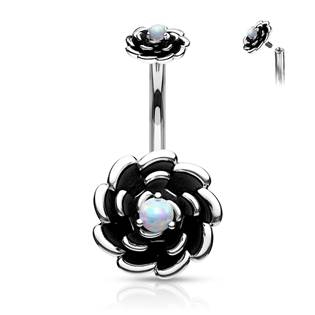 WP0043-WH Piercing do pupíku Antique Rose, bílý opál