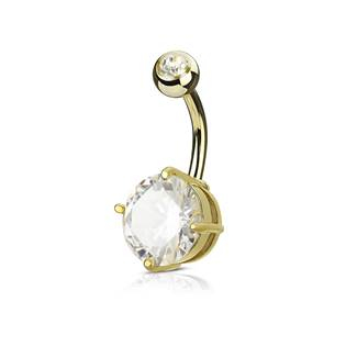 WP01029-GDC Zlacený piercing do pupíku, čirý kámen 10 mm