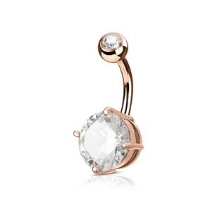 WP01029-RDC Zlacený piercing do pupíku, čirý kámen 10 mm