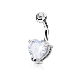WP01043-C Piercing do pupíku srdce, čirý kámen 10 mm
