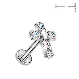TIT1631 Piercing do brady křížek - PUSH IN labreta TITAN