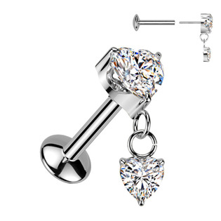 TIT1665 Piercing do ucha se srdíčky - PUSH IN labreta TITAN
