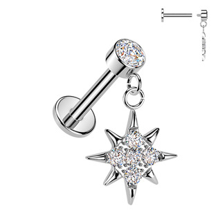 LB1144 Piercing do ucha - labreta hvězda 1,2 x 6 mm