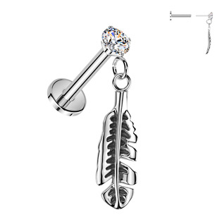 LB1150 Piercing do ucha PUSH IN labreta s peříčkem