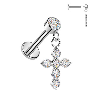 LB1155-1206 Piercing do ucha - labreta s křížkem, 1,2 x 6 mm