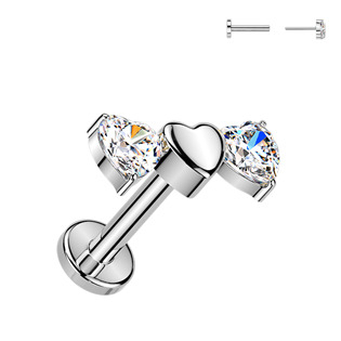TIT1630 Piercing do brady se srdíčky - PUSH IN labreta TITAN