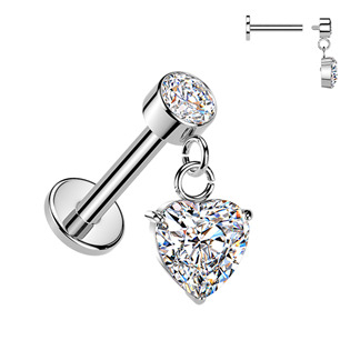 LB1153 Piercing do ucha - labreta se zavěšeným srdíčkem
