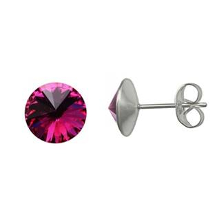 NU003-FU Ocelové náušnice Crystals from Swarovski® 6mm, FUCHSIA
