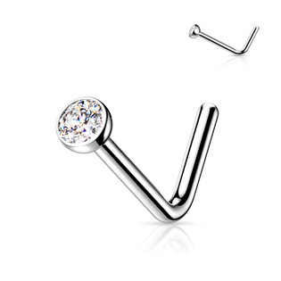 TIT1027C-015 Zahnutý piercing do nosu - titan, 1,5mm čirý kamínek