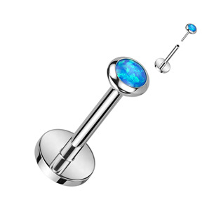 TIT1241-OP05 PUSH IN piercing do brady / ucha TITAN 1,0 x 8 mm, modrý opál