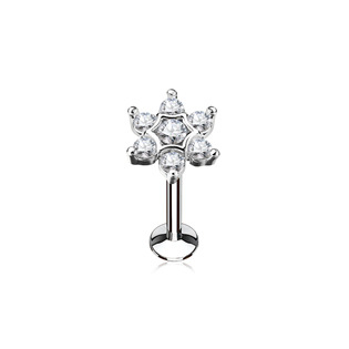 LB1039C-1206 Piercing do brady - labreta kytička, čirý kamínky, 1,2 x 6 mm