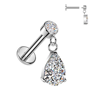 LB1151 Piercing do ucha - labreta se zavěšeným kamínkem