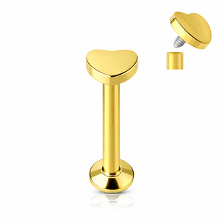 LB1034GD-1204 Zlacený piercing do brady - labreta srdíčko